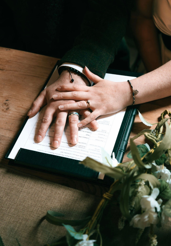Newly married couple's hands